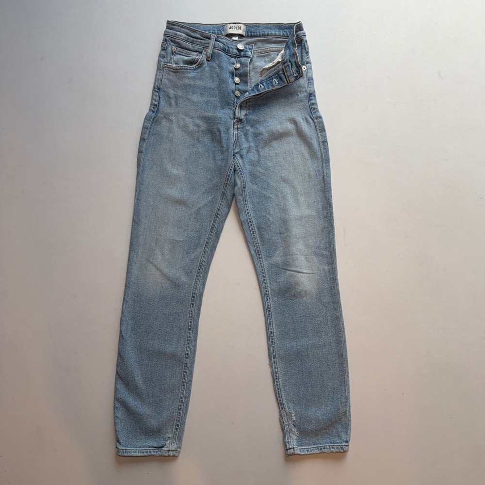 AGOLDE High Rise Jeans Womens 26 Straight Leg Blue Denim Button Fly Light Wash - Picture 2 of 14
